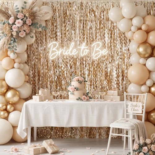 Image of TONIFUL 2Pcs Wavy Champagne Gold Metallic Foil Fringe Curtains Streamers | 3.3ftx6.6ft Photo Booth Backdrop Door Streamer, Props for Bachelorette Birthday Wedding Bridal Shower Baby Shower Decoration