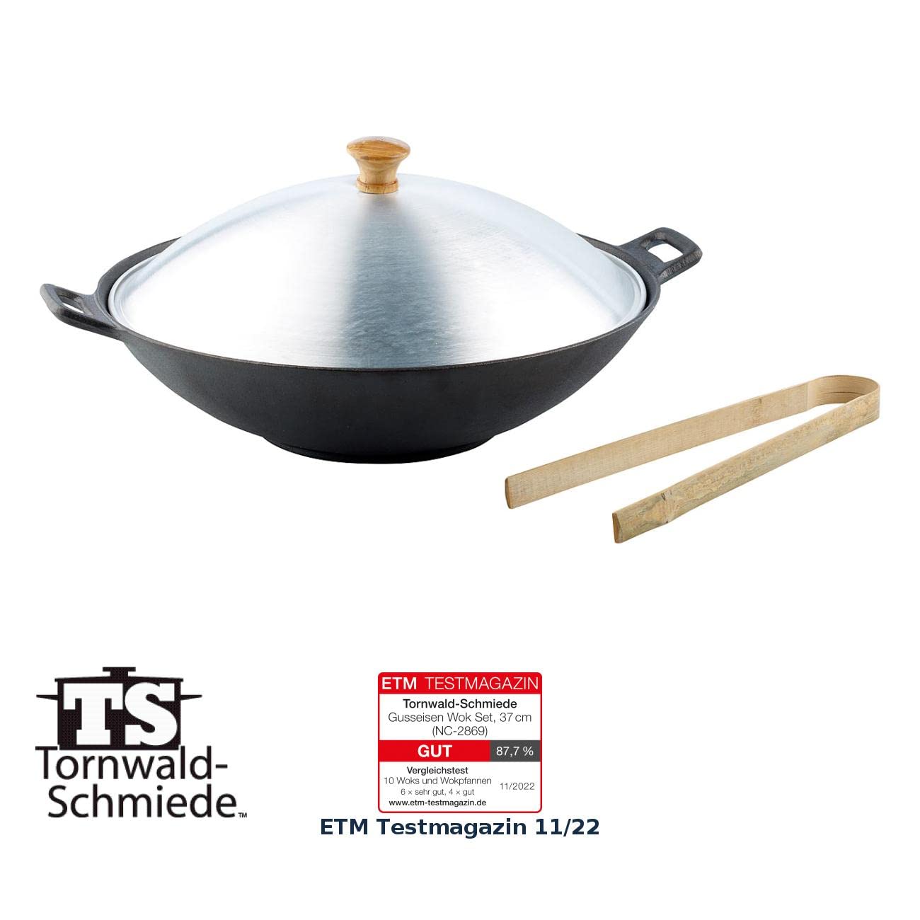 Tornwald-Schmiede Wok Pfanne Gusseisen: Gusseisen Wok Set, 37cm (Wokpfanne, Kochtopf, Topf)