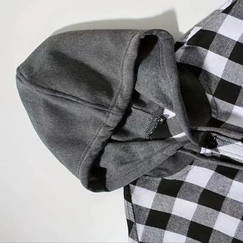 Flannel Jacket for Men Fall Plaid Printed Long Sleeve Button Down Hoodie Lightweight Casual Shirts Coat Outerwear4