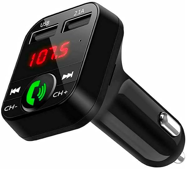 NK Bluetooth V5.0 FM Transmitter for Car and Truck 12/24 V Hands-Free, Music Player +EDR, Adapter Radio Receiver, Dual USB Port Quick Charge 2.1A, NK-FM2102 - 1