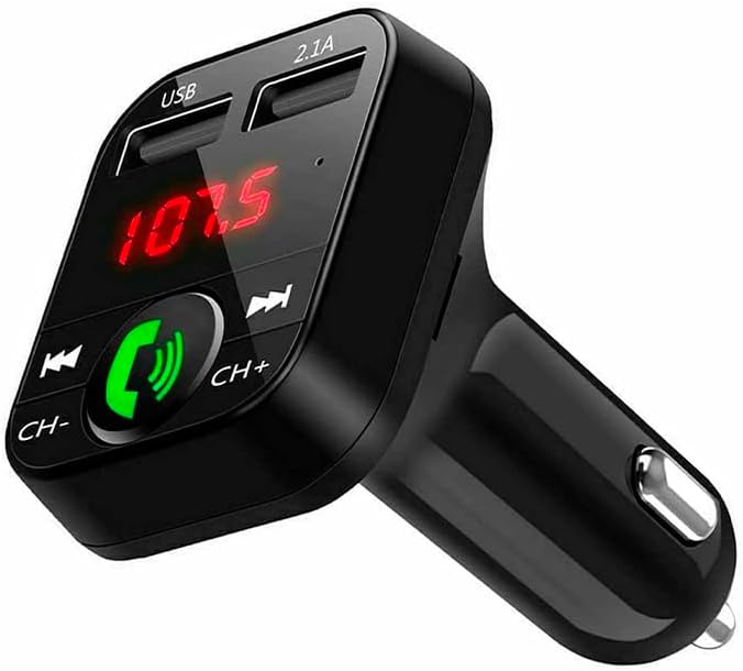 NK Bluetooth V5.0 FM Transmitter for Car and Truck 12/24 V Hands-Free, Music Player +EDR, Adapter Radio Receiver, Dual USB Port Quick Charge 2.1A, NK-FM2102