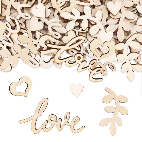 VIKY® Hochzeit Konfetti Holz, 100 Stk Streudeko Hochzeit Tischdeko, Love Holzherzen Deko Tischdeko Hochzeite, DIY Hochzeitsdeko Tisch, Holzherz Confetti Holz Deko für Hochzeite Verlobbung Valentinstag