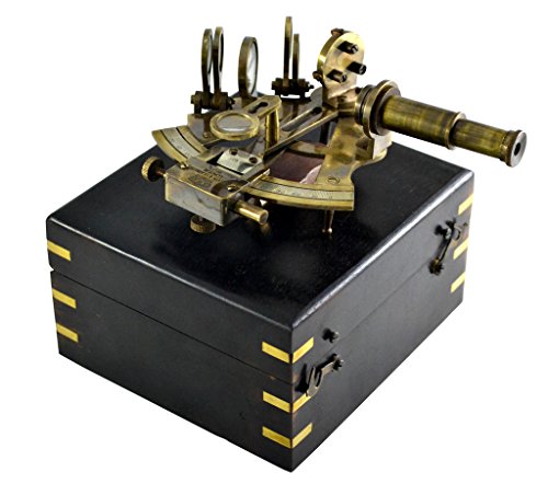 Image of Brass Nautical Antique Sextant Replica Celestial Navigation Marine Navigation for Sale Navigation Brass Sextant - with Leather Case