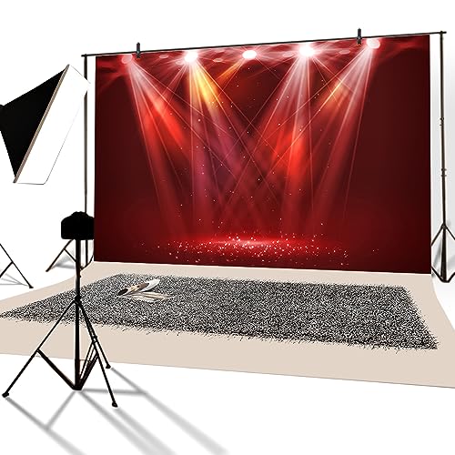 YongFoto 3x2m Vinyl Stage Scenes Photo Backdrop Bokeh Red Shinning Light Glitters Spotlights Concert Music Show Party Event Photography Video Film Photoshoot Background Studio Props Wallpaper - Image 2