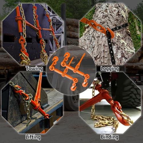 Image of Ratchet Binder 1 /4''- 5 /16'', Load Binder with G70 Grab Hooks, Adjustable 1 /4 inch Binder for 1 /4 Chains, 2200 Pounds Working Load Limit- Heavy Duty Ratchet Chain Binders (2 Pack)