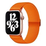 AMANECER Stretchy Nylon Bands Compatible with Apple Watch Ultra 3/2/1 SE Series 11/10/9/8/7/6/5/4, Adjustable Braided Elastic Sport Loop Rugged Straps for iWatch Women Men (Orange, 44/45/46/49MM)