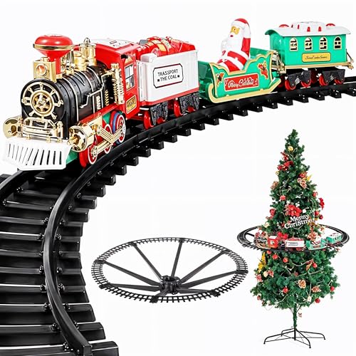 WedDecor Battery-Powered Christmas Tree Train Set Decorative Holiday Train with Lights & Accessories Ideal Xmas Tree Decoration and Festive Home Decor Display for Family Celebrations