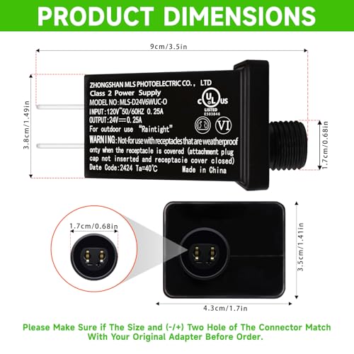 Image of 24V 6W Class 2 Power Supply LED Transformer Replacement IP44 Low Voltage Adapter for Christmas Tree String Light, Fairy Light, Net Light