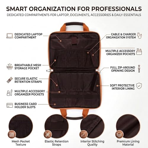 Image of VISMIINTREND Stylish Leather Laptop Bags for Men & Women | Office, Messenger, Shoulder, Handbag | Fits 13 inch,14 inch, 15.6 Inch Laptops, Macbook | Corporate Gifts for Men, Clients, Employees