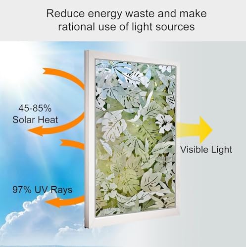 Image of WALLMATE Window Privacy Film Frosted Vinyl Glass Covering, UV Blocking, Non-Adhesive, No-Glue, for Bathroom Living Room Office,(24x100 Inch, Plam Leaf)