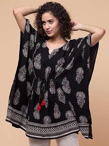 Image of Hive91 Floral Elegance: Rayon Kaftan with Fringes