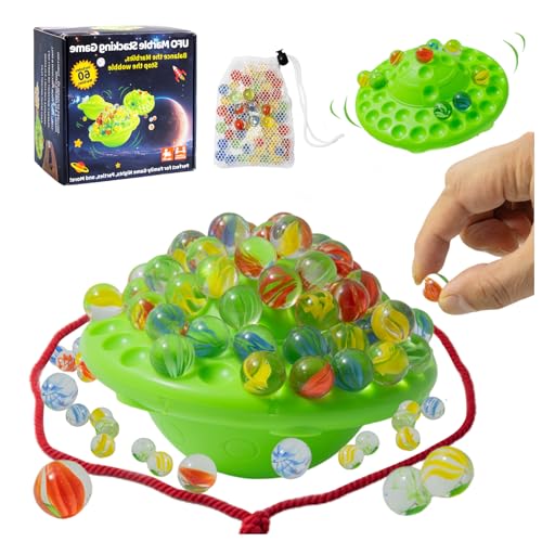 Wobble Marble Stacking Game for Kids, Marble Balance Board Game with 60 Glass Marbles & Storage Base,Fun Group Play for 1-4 Players,Birthday for Kids...