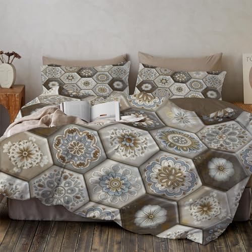 Housse de couette 140x200 microfibre motif hexagonal chic