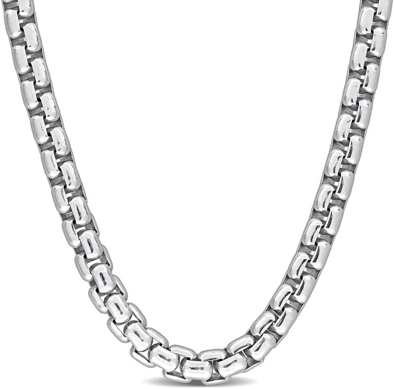 Italian 925 Sterling Silver Round Box Link Chain Necklace - Unisex Adults - Available in Rhodium Plated or Yellow Gold Plated Sterling Silver - 16in to 28in
