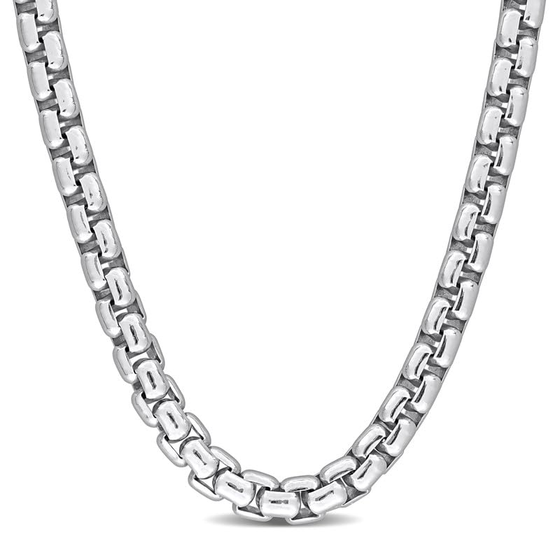 Italian 925 Sterling Silver Round Box Link Chain Necklace - Unisex Adults - Available in Rhodium Plated or Yellow Gold Plated Sterling Silver - 16in to 28in