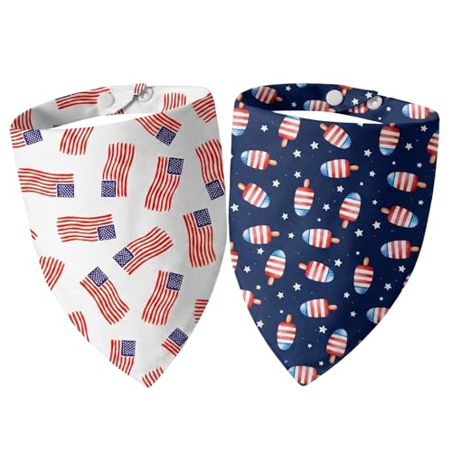 Dimidium Independence Day Patriotic Dog Bandana 2 Pack American Flag and Ice Cream Pattern Triangle Scarf Pet Triangle Neck Scarf for Small & Medium Breeds(5-30lbs)