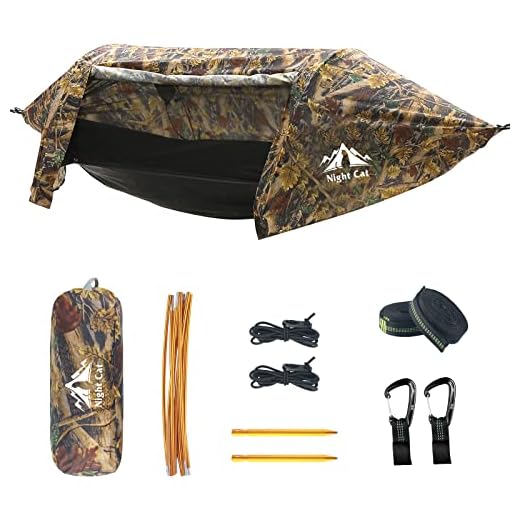 Night Cat Camping Hammock Tent with Mosquito Net and Rain Fly 1-2 Persons Bivvy Ground Tent with Tree Strap Swing Heavy Rain Waterproof Lightweight Backpacking 440lbs