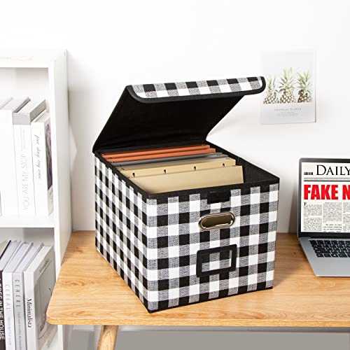 Tianse Portable File Storage Box With Lids, Foldable Linen Decorative File Organizer Box, Storage For Letters, Legal Documents, Office Documents, Books, Suit For Office Or Home (Plaid-1 Pack) #TOP6