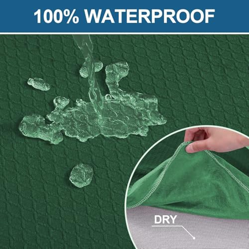 Image of Smiry Waterproof Seat Covers for Dining Room Chairs, No Rear Covers | Stretch Jacquard Removable Washable Chair Seat Slipcovers Protector, Set of 2, Emerald Green