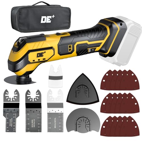 DeForce Oscillating Multi-Tool Kit for Dewalt 20V Max Battery, 21000 OPM, 6 Speeds, 3°Cordless Oscillating Tool, 22PCS Accessory, Brushless Motor for Scraping,Sanding,Cutting Wood(No Battery), Yellow