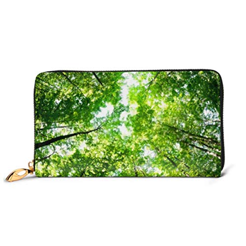 Preisvergleich Produktbild JHGFG Mode Handtasche Reißverschluss Brieftasche Grüner Waldbaum Blätter Sonnenlicht Telefon Kupplung Geldbörse Abendkupplung Blockieren Leder Brieftasche Multi Card Organizer