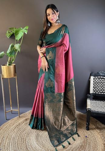 Image of SGF11- Women's Kanjivaram Woven Soft Silk Saree With Blouse Piece