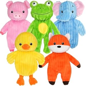 Prime Pets Dog Toys, 5 Pack, Plush Dog Squeaky Toys, No Stuffing Bodies, Crinkle Animals Pet Toy for Small Medium Large Dogs, Puppy Chew Toy to Keep Them Busy