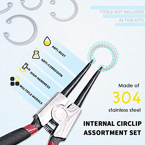 Hilitchi 200Pcs 15Sizes 304 Stainless Steel Internal Snap Ring Circlip Snap Retaining Clip Ring Assortment Set #TOP2