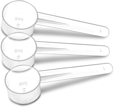 3 Measuring Spoons Set with Short Handle - 1 Teaspoon 5 ML Clear Plastic Scoops for Creatine, Coffee, Grains, Spices, Powders, and Other Dry Goods, BPA Free, Kitchen Tools Measure, Fits in Jars