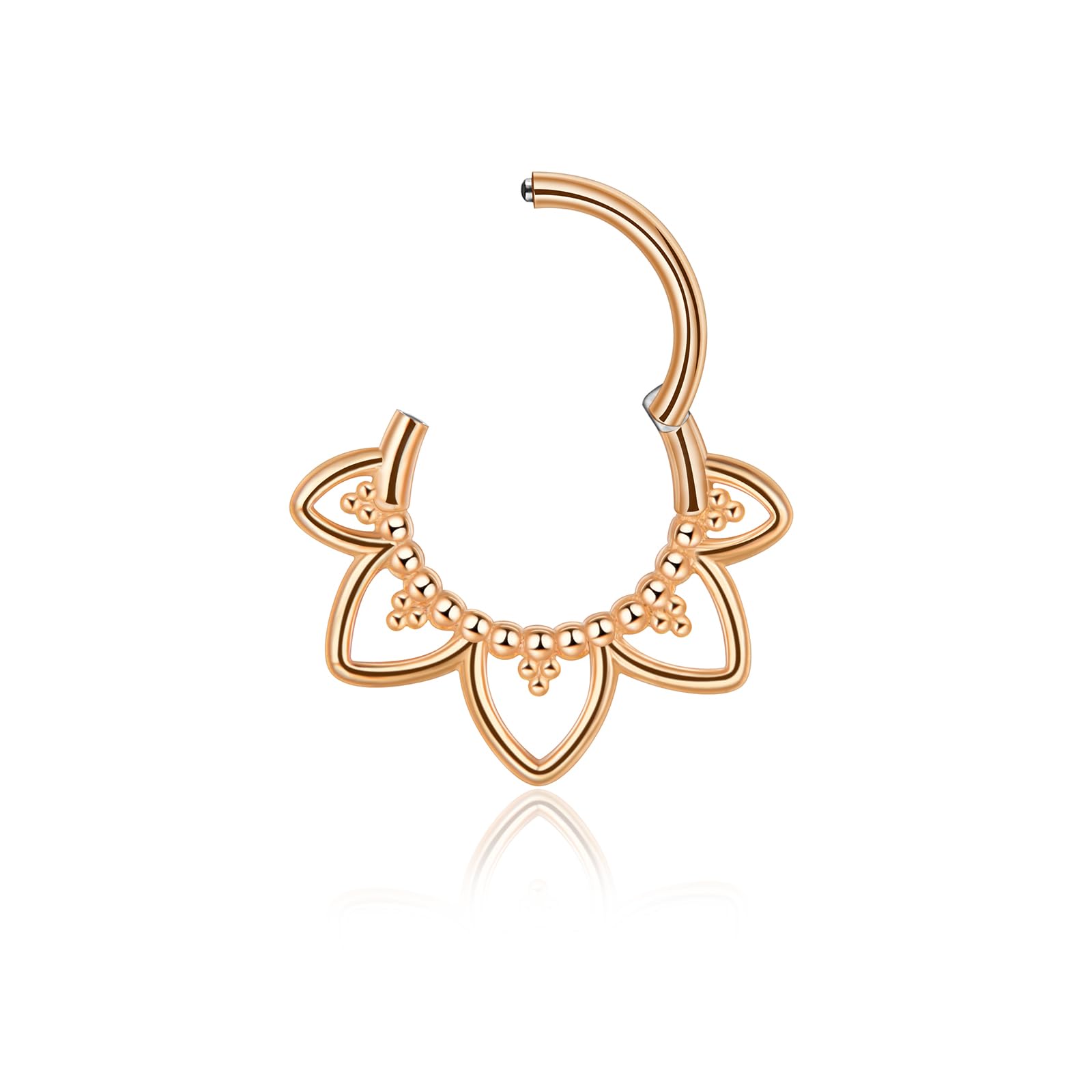 Lantine 16g Septum-Piercing Minimalistische Lotusblume Gold/Stahlfarbe Scharnier-Segment-Clicker Daith Piercing Chirurgenstahl Conch Tragus Rook 8mm 10mm