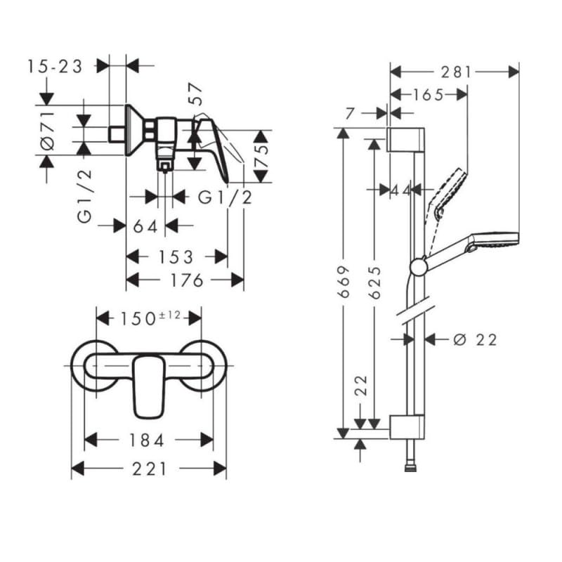 Ensemble de douche Vario Hansgrohe Logis avec mitigeur