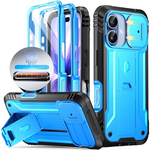Image of Poetic for iPhone 17 Case with Camera Control Capture Button, [Slide Camera Cover] [Built-in Stand] [Built-in Screen Protector] Full-Body Military Grade Rugged Phone Case for iPhone 17, Light Blue