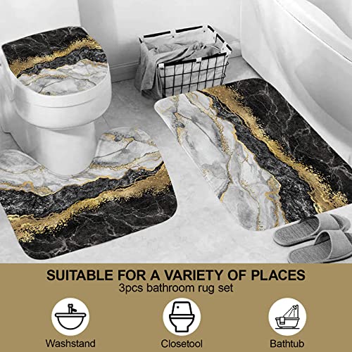 4Pcs Black Marble Shower Curtain Sets, Bathroom Sets With Shower Curtain And Rugs And Accessories, Rug Toilet Lid Cover And Non-Slip U Shape Mat, Waterproof Shower Curtain With 12 Hooks, 72" X 72" #TOP1