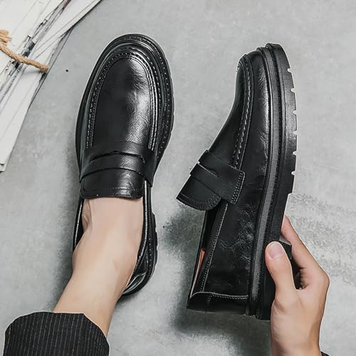 Men's Leather Tassel Platform Loafers Round Toe Lug Sole Slip On Penny Shoes for Business Work Office Dress4