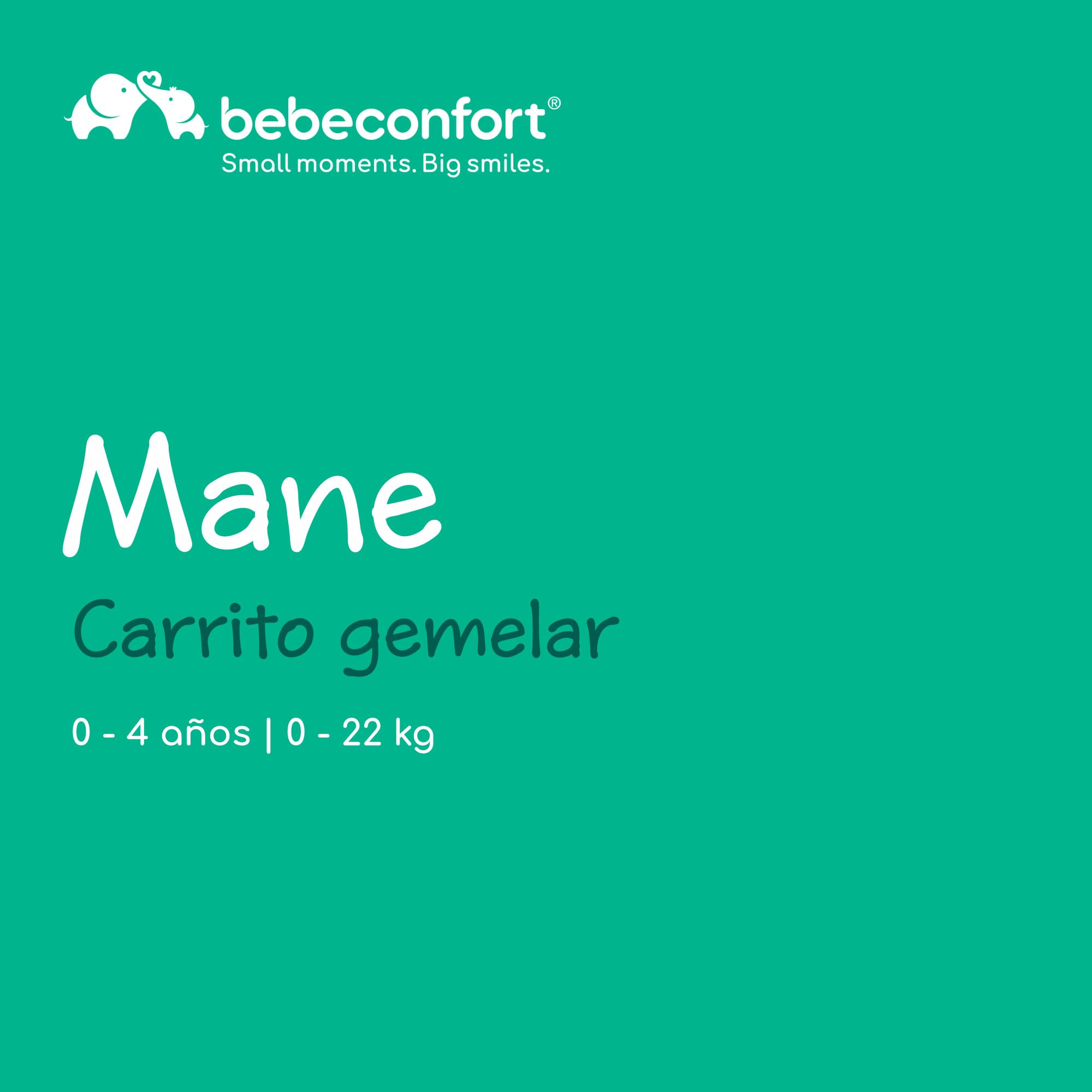Bebeconfort Mane, Carrito Gemelar, 0-22 kg, Plegado Automático, Reclinación Total, Barras De Seguridad Giratorias, Arnés 5 Puntos, Ventana De Malla, Burbuja Impermeable, Cesta (8 kg), Mineral Graphite