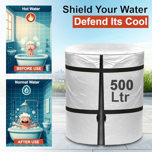 Image of GLUN 500 Liter Water Tank Insulation Cover, Pack of 1 Valcro Opening, Protects from Heat, Cold & Algae, Roof Top Thermal Water Tank Cover