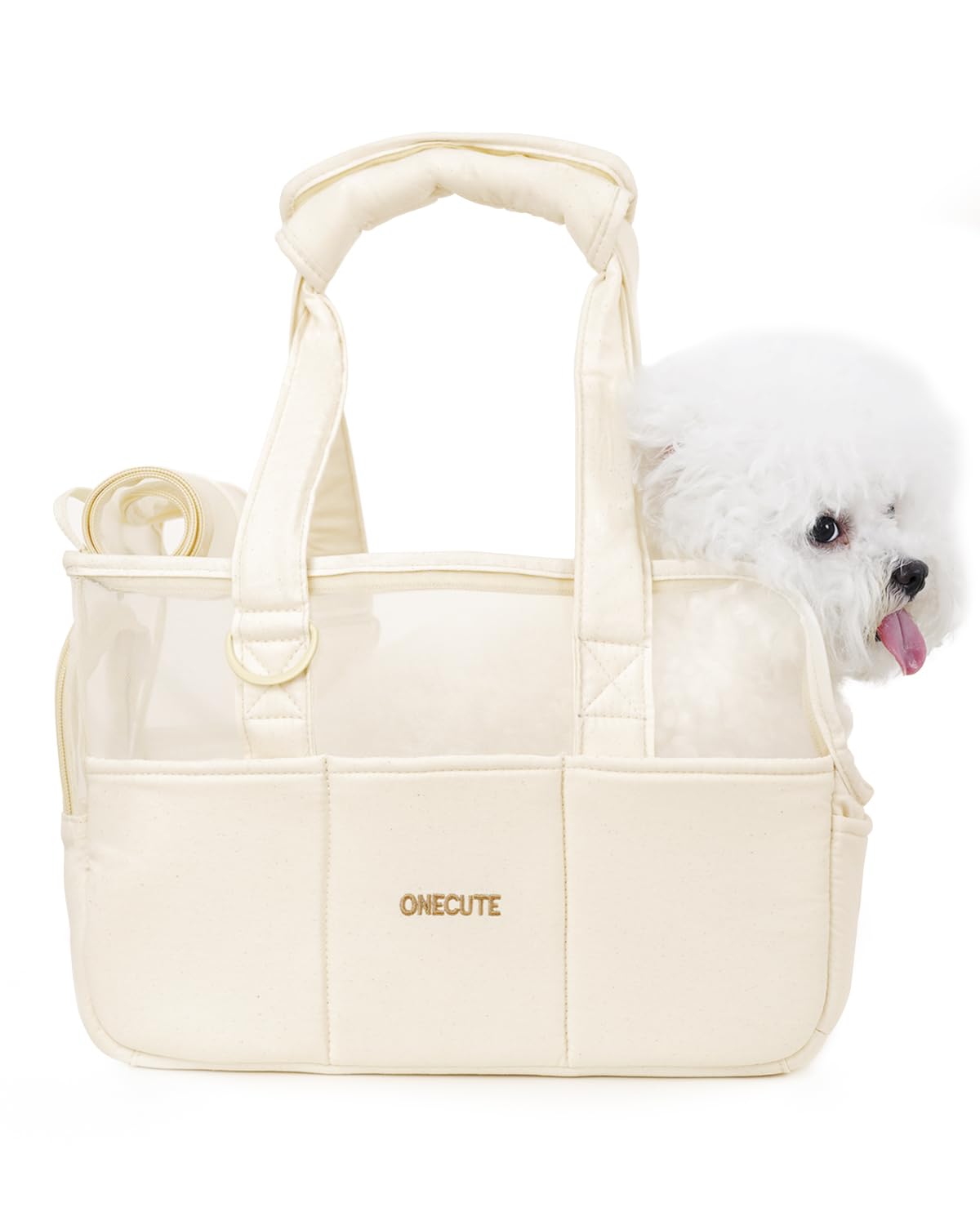 Bolso de transportin para Perros pequeños Gato del Conejo con Grandes Bolsillos, Bolsa de algodón, Bolso de Viaje Plegable para Cachorros (Beige Transpirable, 34 x 16 x 25 cm)