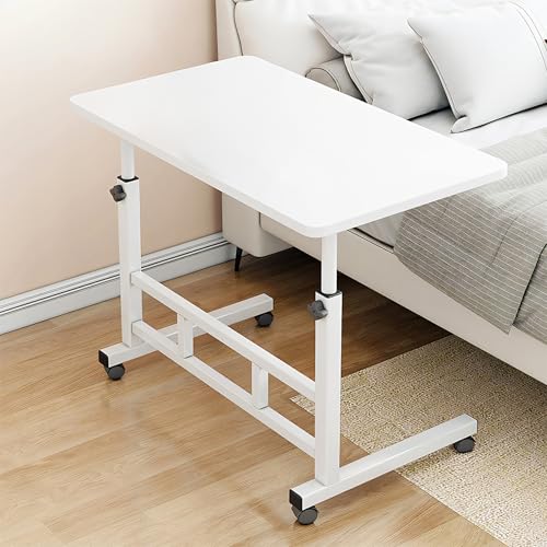 Image of HomeEssentials Multipurpose Mobile Laptop Desk: Height Adjustable Computer Table with Lockable Wheels - Portable Workstation for Bed, Sofa, and Home Office (Snow White)