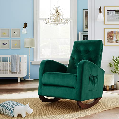 Merax Green Modern Tufted Accent Rocking Chair, Upholstered Nursery Glider Rocker With High Backrest For Baby And Kids, Set Of 1 #TOP10