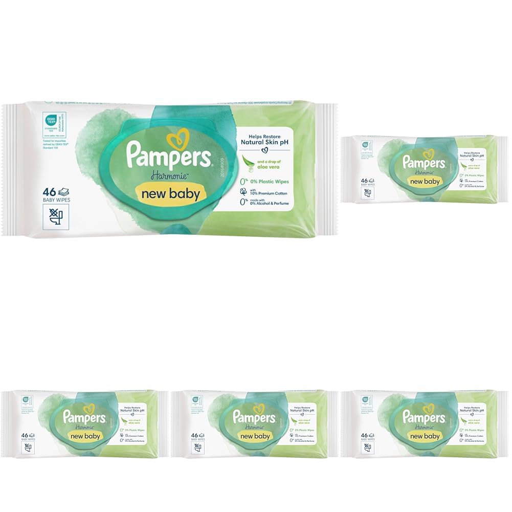 Pampers Baby Feuchttücher Harmonie, New Baby Aloe Vera (Packung mit 5)