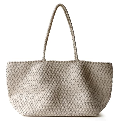 Sac fourre-tout tissé main de grande capacité en PU souple style décontracté