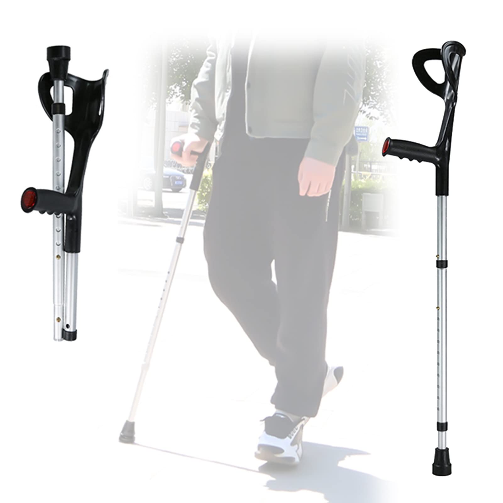 Muletas del Antebrazo para Adultos, Bastones de Aluminio Médico Plegable, Mango Ergonómico, 10 Altura Ajustable, Altura Aplicable: 140~190 Cm (Color : Silver, Size : 1 Count)