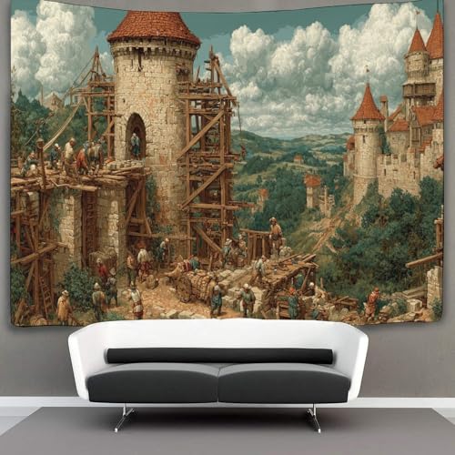 Equipo de arquitectura medieval Decoraciones Tapiz Para Colgar En La Pared Castillo de piedra Impresión 3D Manta De Pared Póster Ideal Como Decoración De Habitación, Salón Y Dormitorio 100cmx150cm