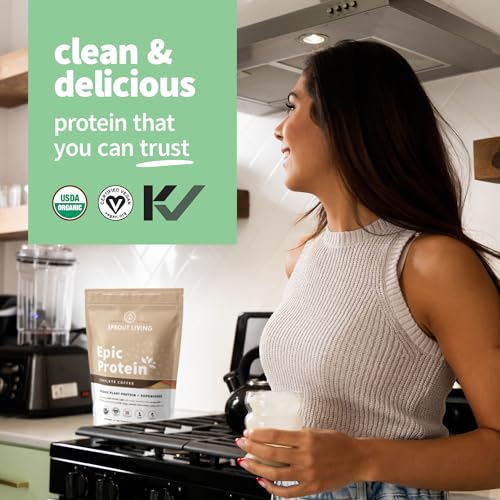 Image of Sprout Living, Epic Protein, Plant Based Protein & Superfoods Powder, Complete Coffee | 20 Grams Organic Protein Powder, Adaptogens, Mushrooms, Vegan, Non-GMO, Gluten Free (2 Pound, 24 Servings)