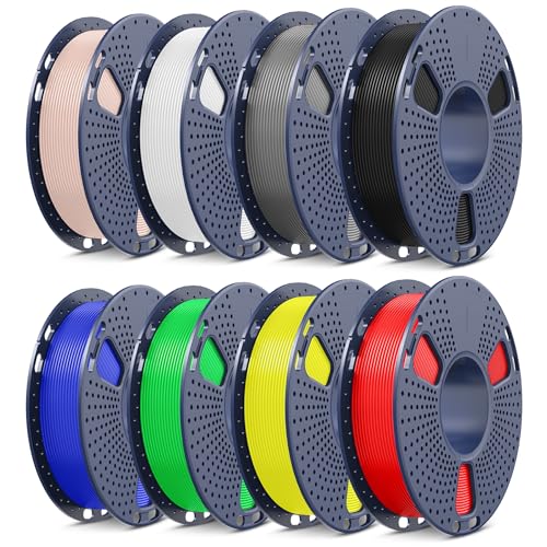 SUNLU 8 Color High Speed ABS Filament Rapid 350mm/s 3D Drucker Filament 1.75mm Hitzebeständigkeit Schnelles Drucken 250 Spool 8 Pack.(Schwarz+Weiß+Grau+Beige+Rot+Klein Blau+Gelb+Olivgrün)