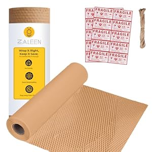 Honeycomb Packing Paper for Moving -15 In x 300 Ft, Shock Proof Brown Wrapping Paper Roll for Shipping With 20 Fragile Stickers & 100Ft Jute Twine