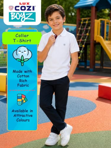 Image of Lux Cozi Boy's Polycotton Polo T-Shirt | Solid Collared Half Sleeve Tee for Kids | Soft Breathable Summer Wear | Casual Smart Polo T-Shirt | 3-14 Years