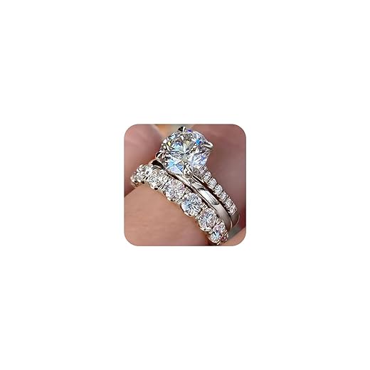 3CT CZ Bridal Set for Women 14K Gold Plated AAAAA Simulated Diamond Stackable Anniversary Eternity Rings for Her Cubic Zirconia Round Cut Wedding Bands Engagement Promise Ring（Silver，​Size 8）
