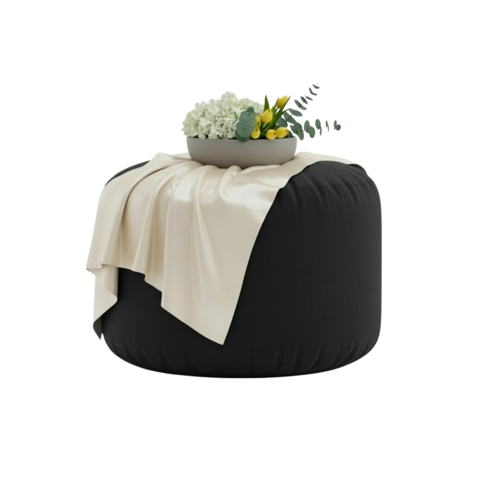Kosiproducts Beanbag Ottoman Footstool Round Pouf Chair Pouffe Water Resistant 100% soft luxury Polyester (Black 55x55x35)