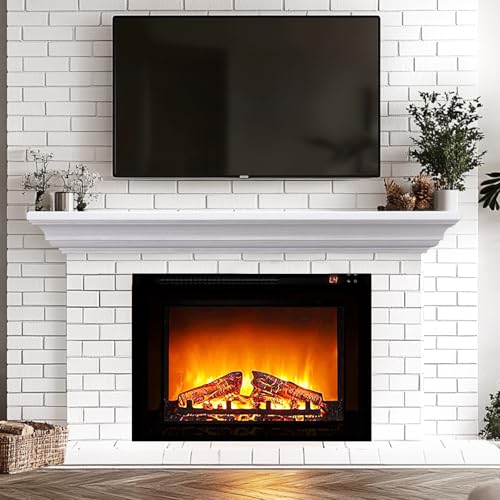 LXWZHK Rustic Fireplace Mantel Shelf, 60" Wooden Floating Shelf for Over Fireplace, Wall Mounted Fire Place Mantel, Farmhouse Hanging Floating Shelves, White